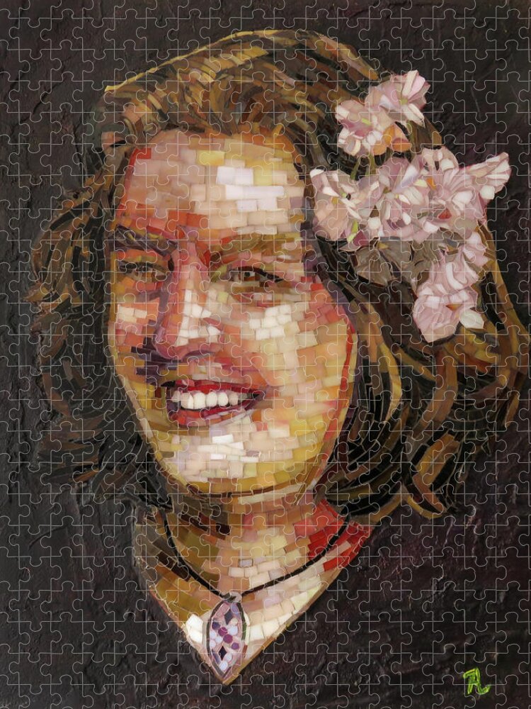 Mosaic Jigsaw Puzzle featuring the glass art Judith, mosaic portrait by Adriana Zoon
