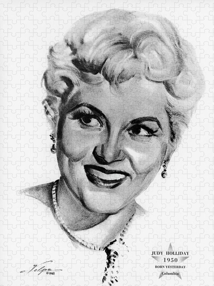 Judy Holliday Jigsaw Puzzle featuring the drawing Judy Holliday by Volpe by Movie World Posters