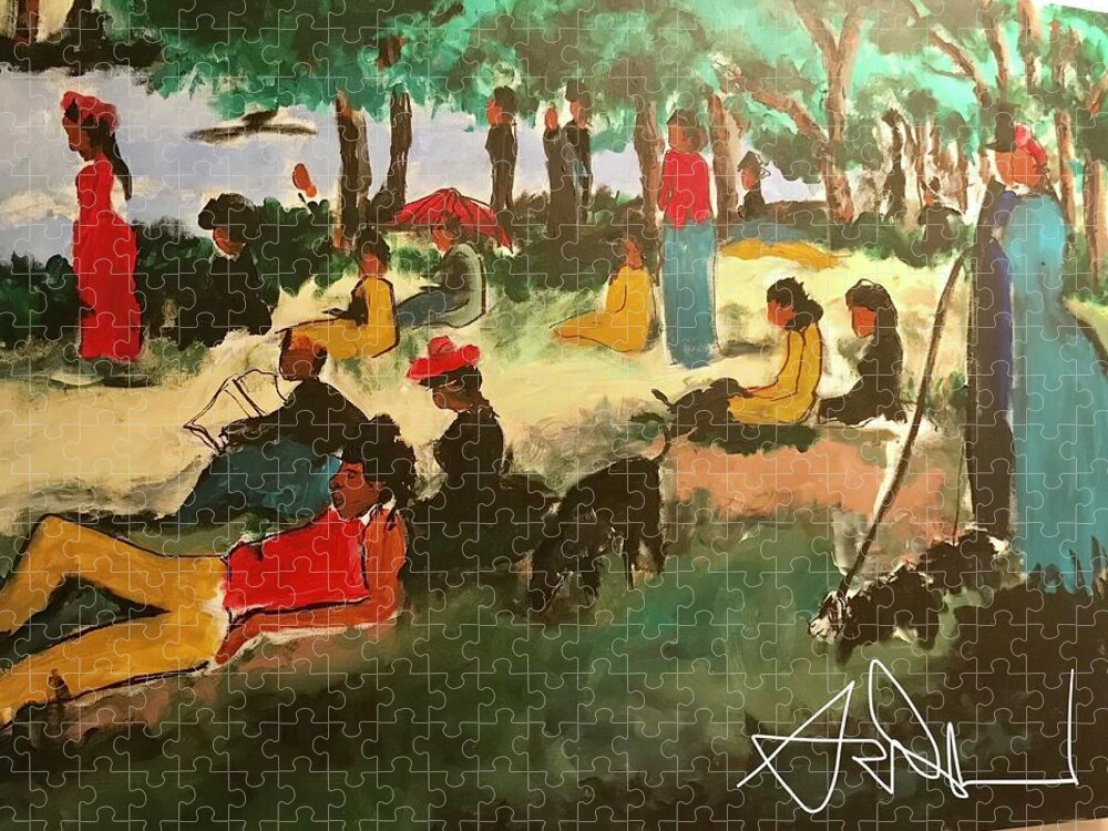 Jigsaw Puzzle featuring the painting Juneteenth by Angie ONeal