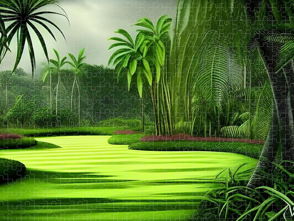 Digital Jigsaw Puzzle featuring the digital art Jungle Golf Course by Beverly Read