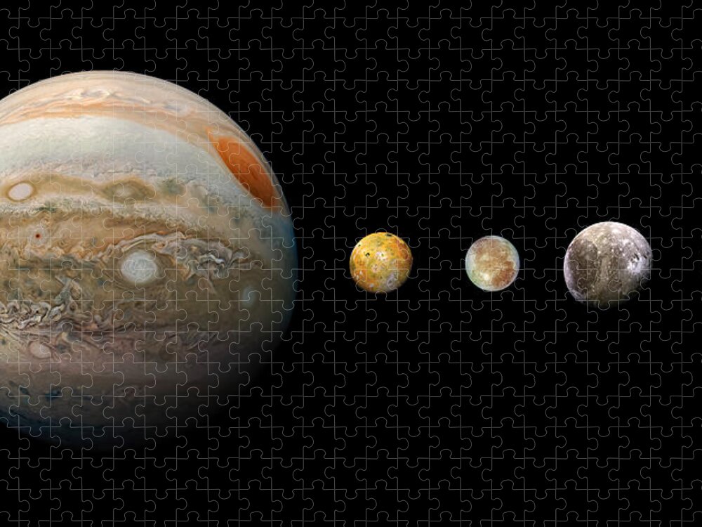 Jupiter And Galilean Moons Jigsaw Puzzle featuring the photograph Jupiter and Galilean Moons by Weston Westmoreland