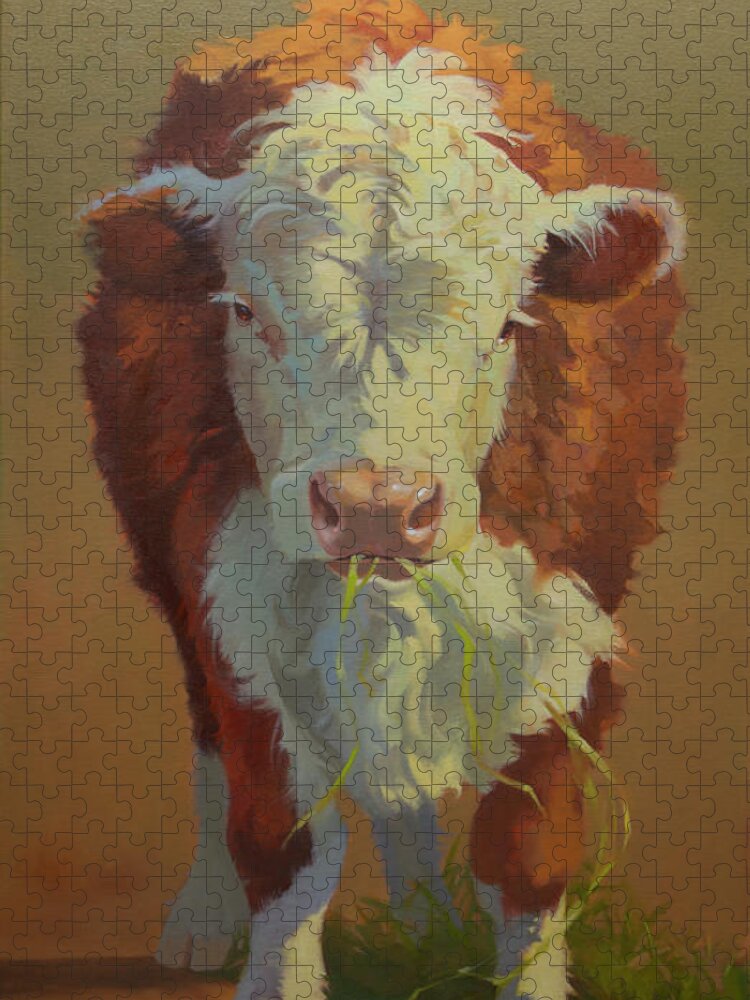 Farm Animals Jigsaw Puzzle featuring the painting Just a Little Bull by Carolyne Hawley