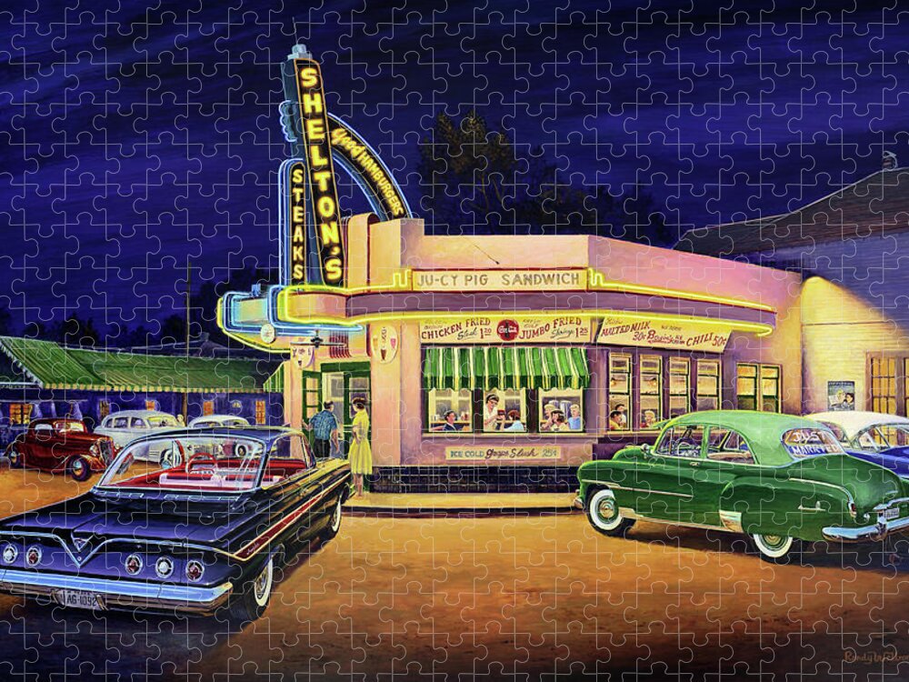Shelton's Diner Jigsaw Puzzle featuring the painting Just Married by Randy Welborn