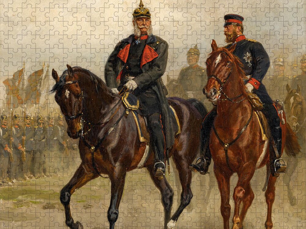 Friedrich Jigsaw Puzzle featuring the painting Kaiser Wilhelm I und Kronprinz Friedrich zu Pferde. by Emil Hunten
