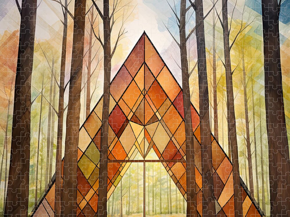 Architecture And Nature Jigsaw Puzzle featuring the painting Kaleidoscope of Nature's Beauty - Architecture Wall Art by Lourry Legarde