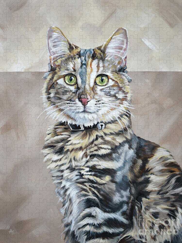 Cat Jigsaw Puzzle featuring the painting Kali Cat - Pet Portrait Painting by Annie Troe