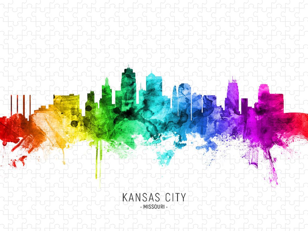 Kansas City Jigsaw Puzzle featuring the digital art Kansas City Missouri Skyline #97 by Michael Tompsett