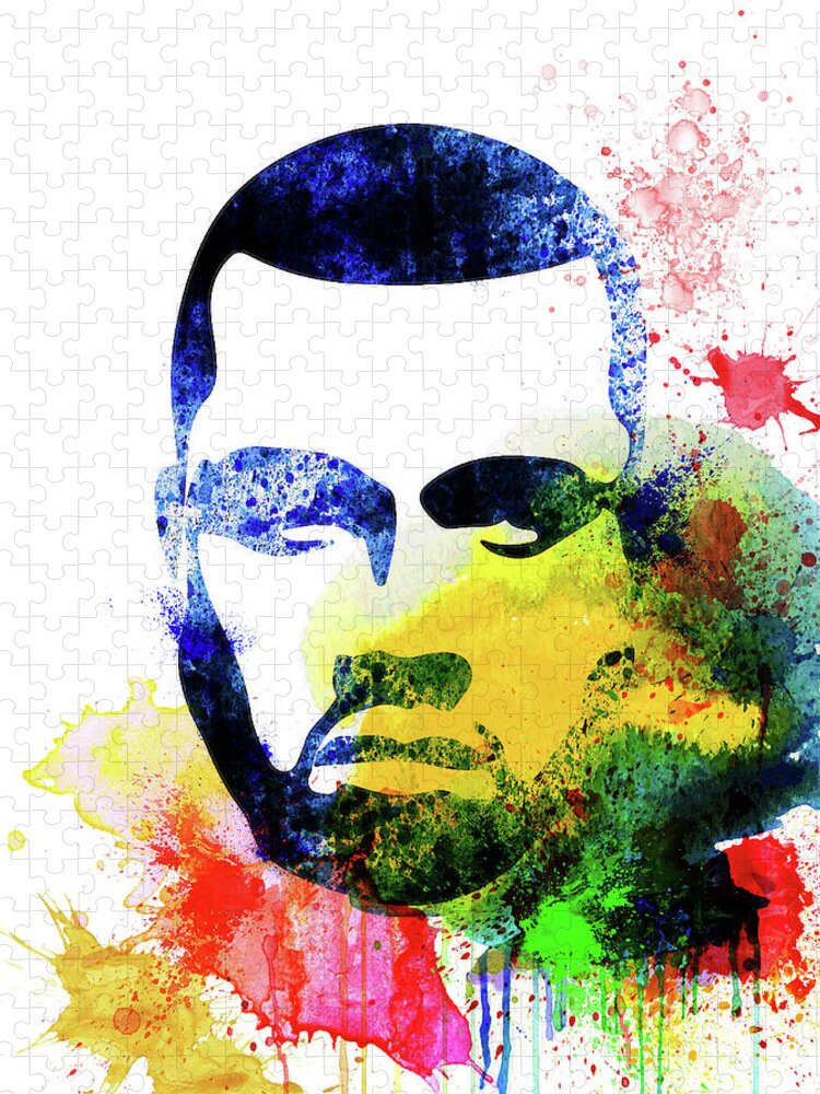 Kanye West Jigsaw Puzzle featuring the mixed media Kanye West Watercolor by Naxart Studio