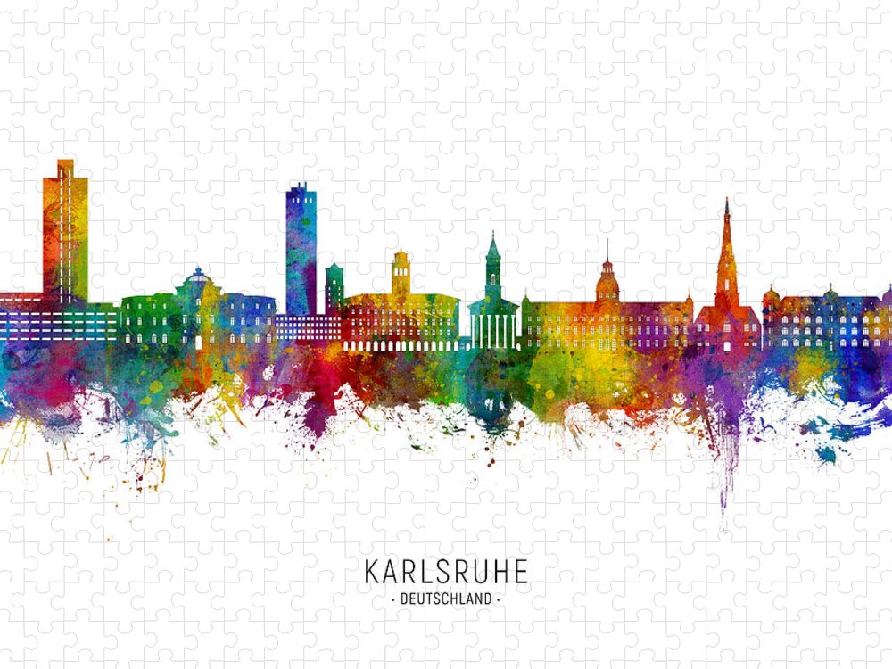 Karlsruhe Jigsaw Puzzle featuring the digital art Karlsruhe Germany Skyline #21 by Michael Tompsett
