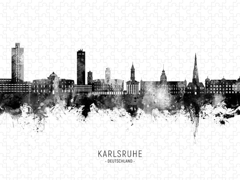 Karlsruhe Jigsaw Puzzle featuring the digital art Karlsruhe Germany Skyline #22 by Michael Tompsett