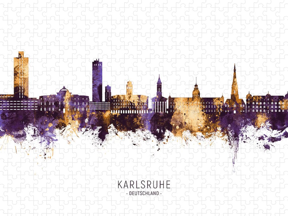 Karlsruhe Jigsaw Puzzle featuring the digital art Karlsruhe Germany Skyline #23 by Michael Tompsett