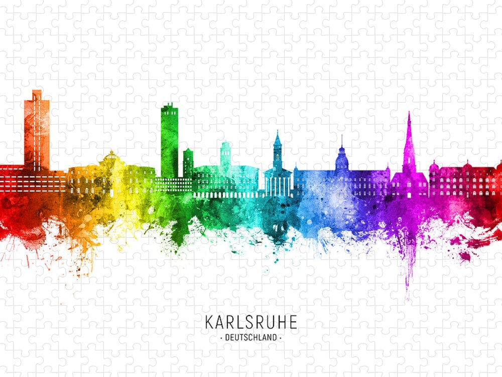Karlsruhe Jigsaw Puzzle featuring the digital art Karlsruhe Germany Skyline #25 by Michael Tompsett