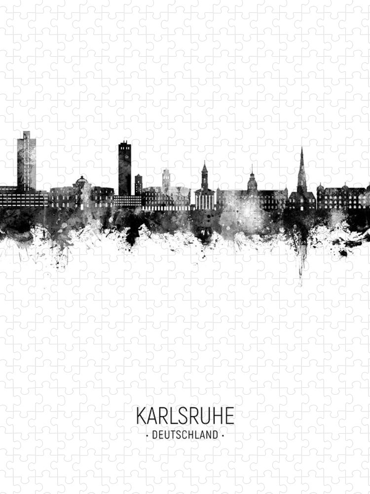 Karlsruhe Jigsaw Puzzle featuring the digital art Karlsruhe Germany Skyline #47 by Michael Tompsett