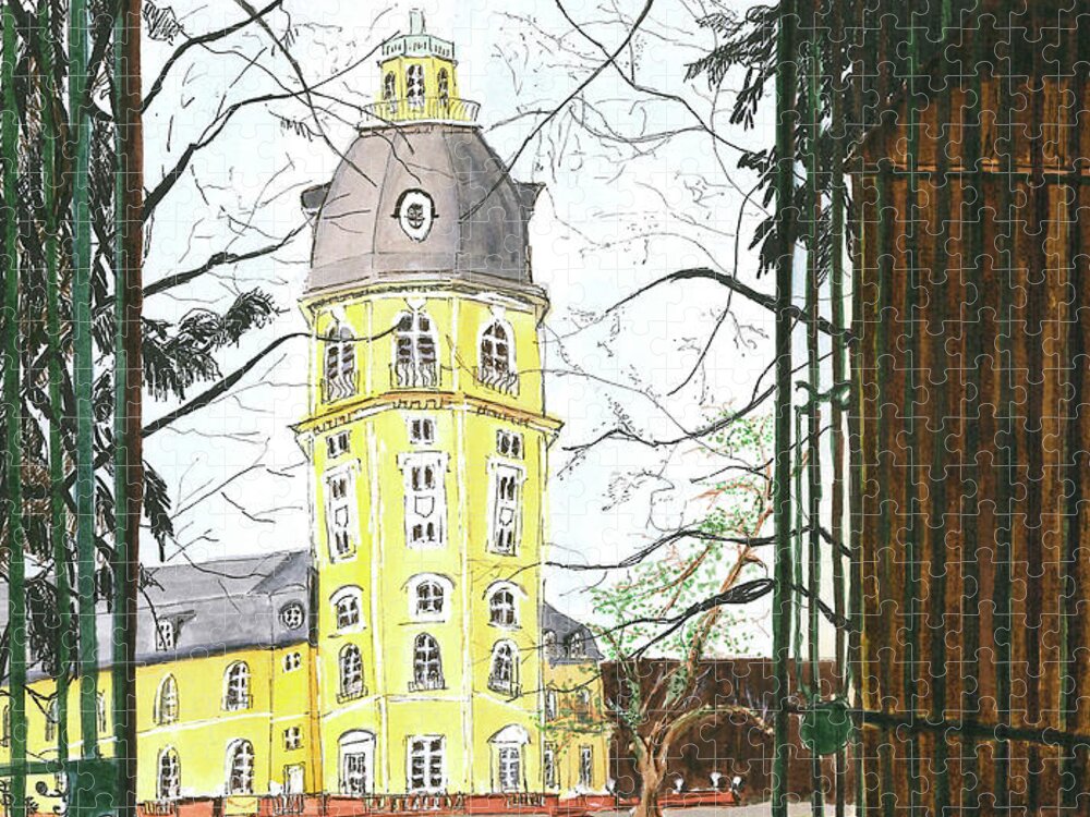 Karlsruhe Palace Jigsaw Puzzle featuring the painting Karlsruhe Palace by Tracy Hutchinson