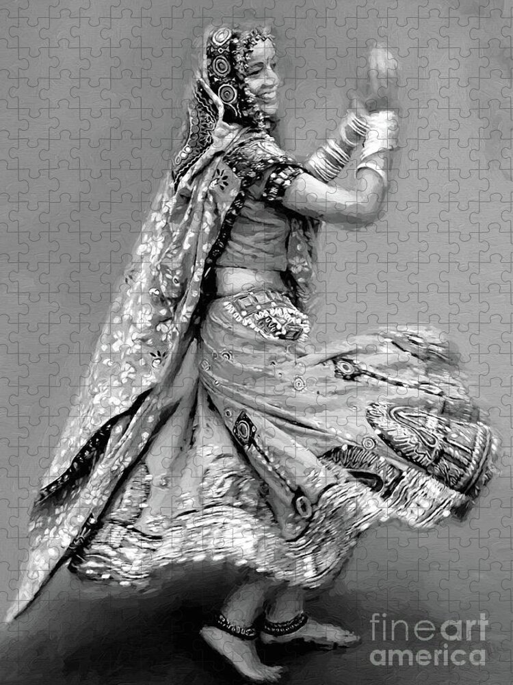 Kathak Jigsaw Puzzle featuring the painting Kathak dancer Female 34 by Gull G