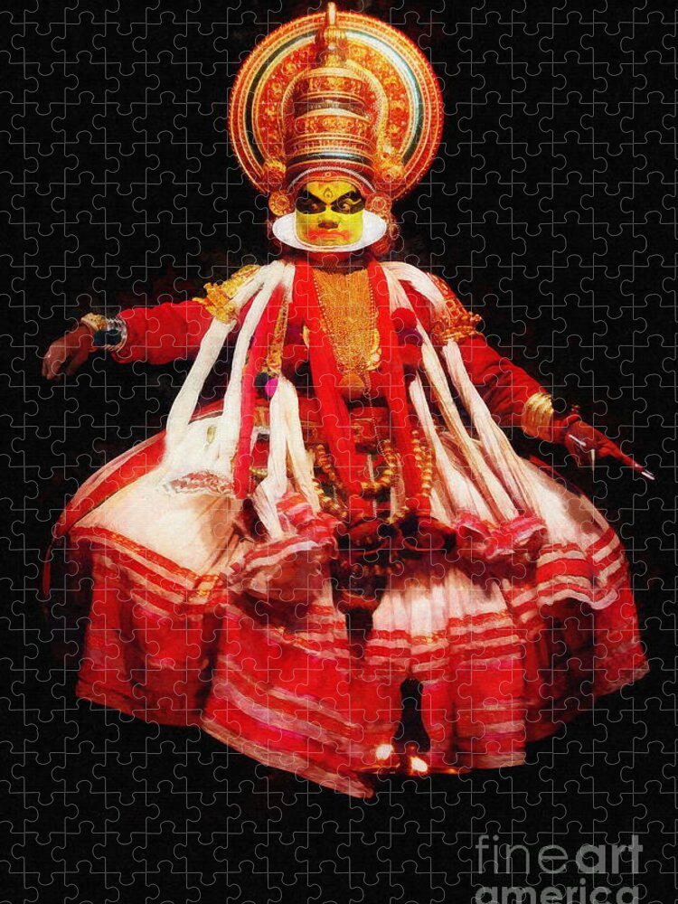 Kathakali Jigsaw Puzzle featuring the digital art Kathakali Dancer by Jerzy Czyz