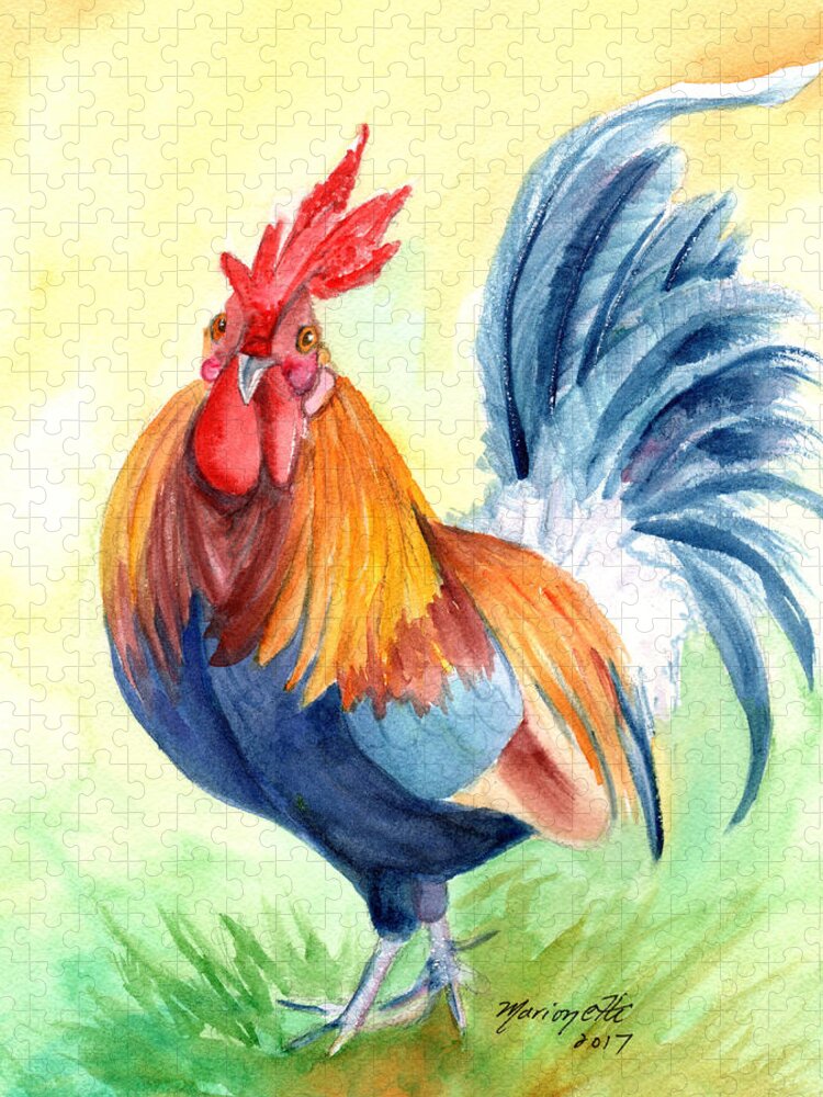 Rooster Jigsaw Puzzle featuring the painting Kauai Island Rooster 4 by Marionette Taboniar