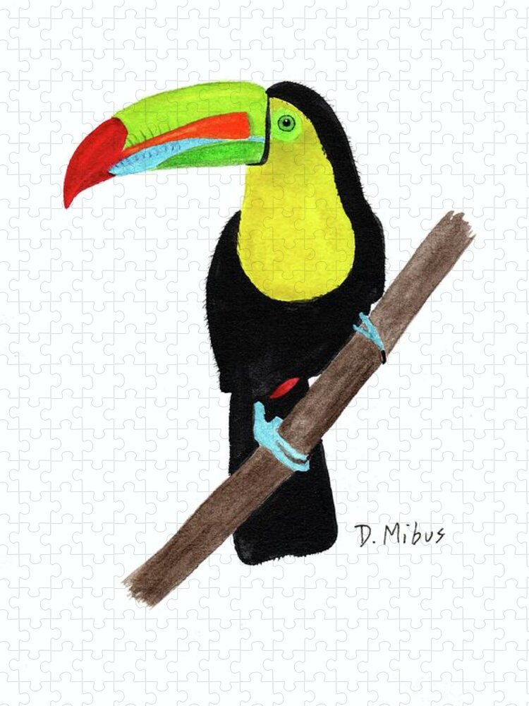 Keel-billed Toucan Jigsaw Puzzle featuring the painting Keel-Billed Toucan Day 3 Challenge by Donna Mibus