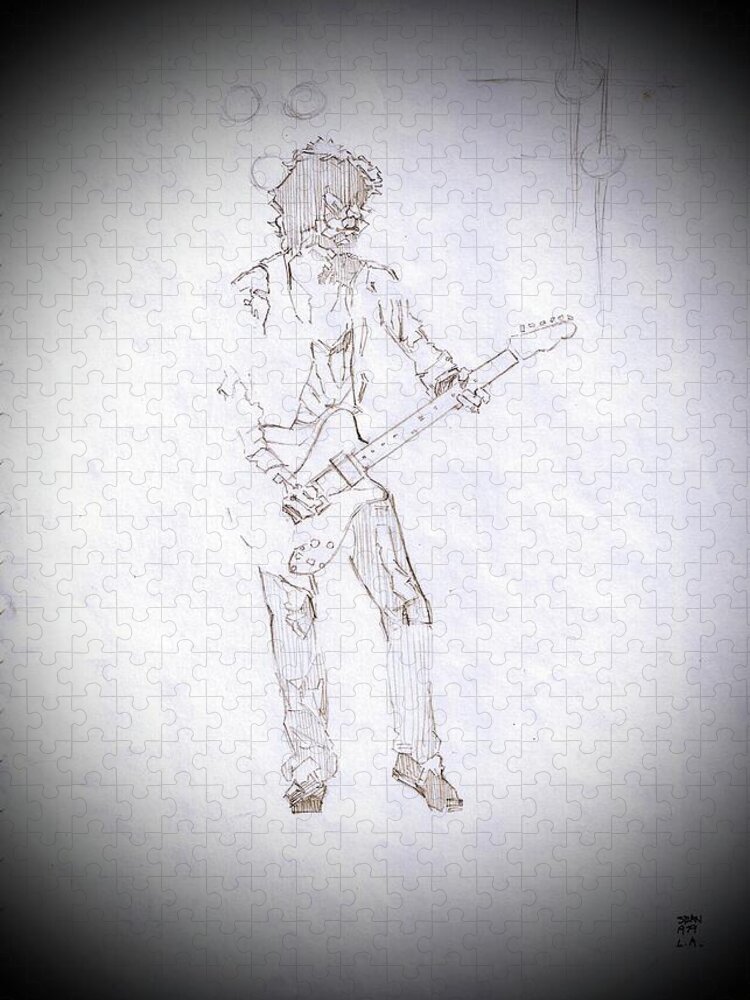 Pencil Sketch Jigsaw Puzzle featuring the drawing Keith Richards - The New Barbarians 1979 by Sean Connolly