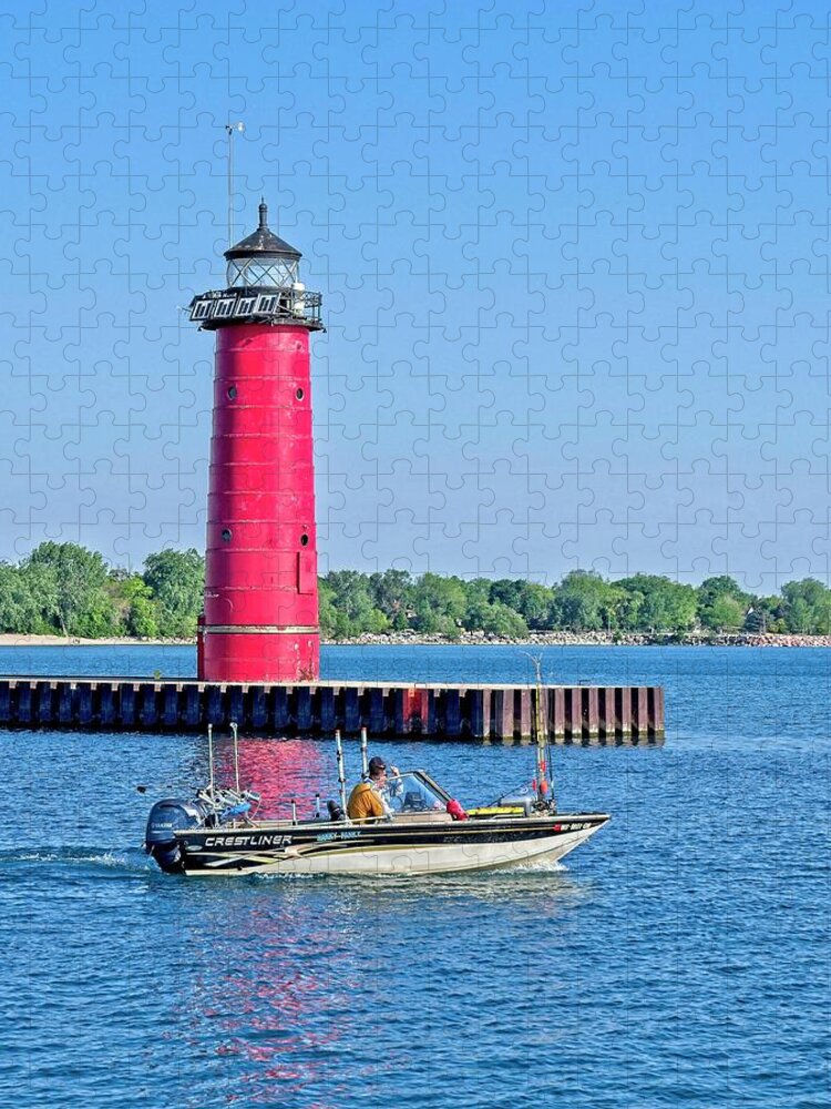 Kenosha Jigsaw Puzzle featuring the photograph Kenosha Harbor Lighthouse, Wisconsin by Steven Ralser
