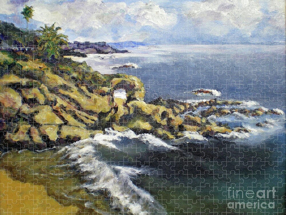 Sea Jigsaw Puzzle featuring the painting Key Hole Arch Laguna by Randy Sprout