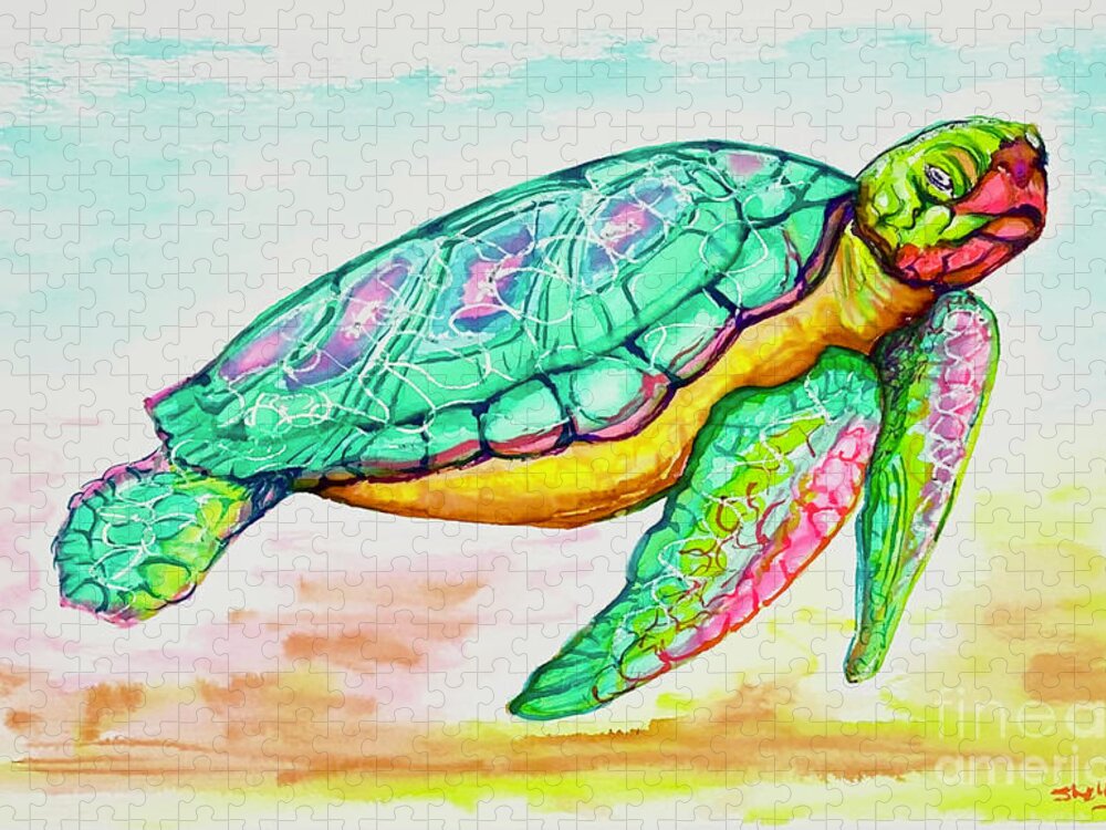 Key West Jigsaw Puzzle featuring the painting Key West Turtle 2 2021 by Shelly Tschupp