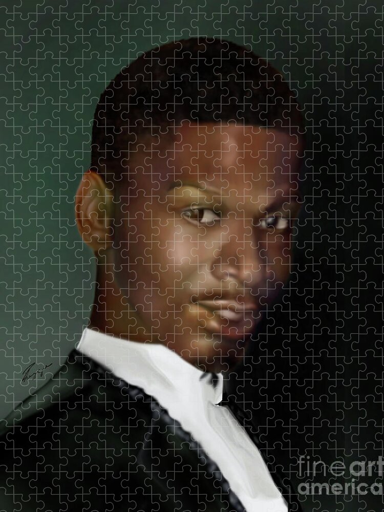 African American Male Jigsaw Puzzle featuring the painting King Howard by Reggie Duffie