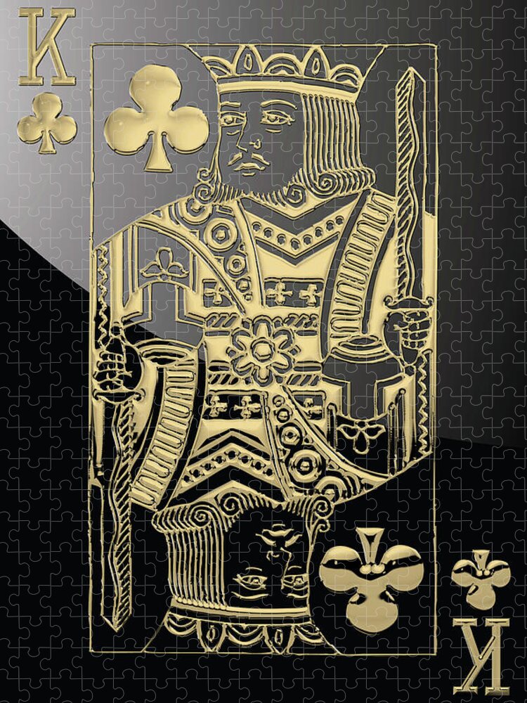 'gamble' Collection By Serge Averbukh Jigsaw Puzzle featuring the digital art King of Clubs in Gold on Black  by Serge Averbukh