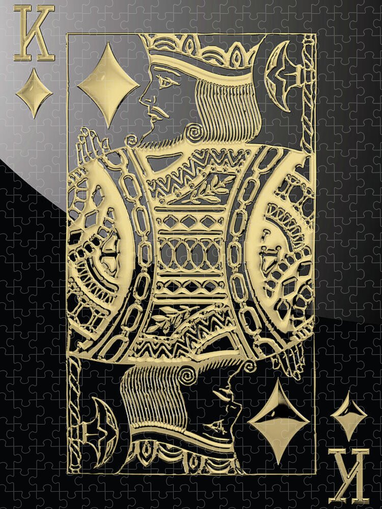 'gamble' Collection By Serge Averbukh Jigsaw Puzzle featuring the digital art King of Diamonds in Gold on Black by Serge Averbukh