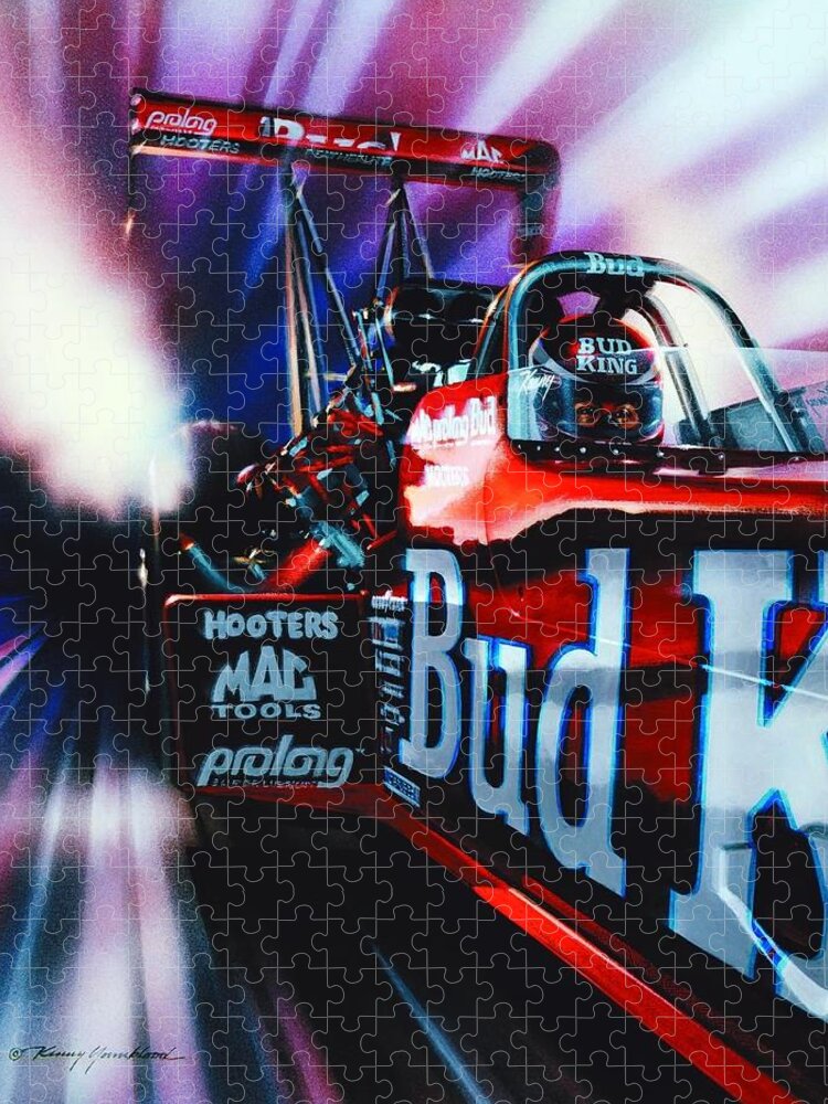 Bud King Top Fuel Dragster Jigsaw Puzzle featuring the painting King Of Speed by Kenny Youngblood