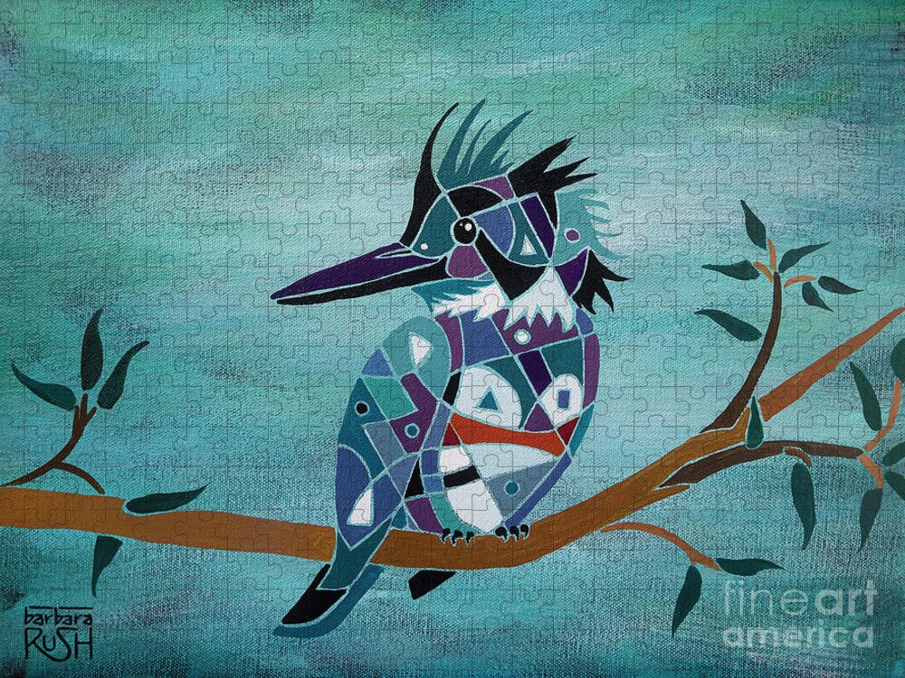 Kingfisher Art Jigsaw Puzzle featuring the painting Kingfisher on a Branch by Barbara Rush