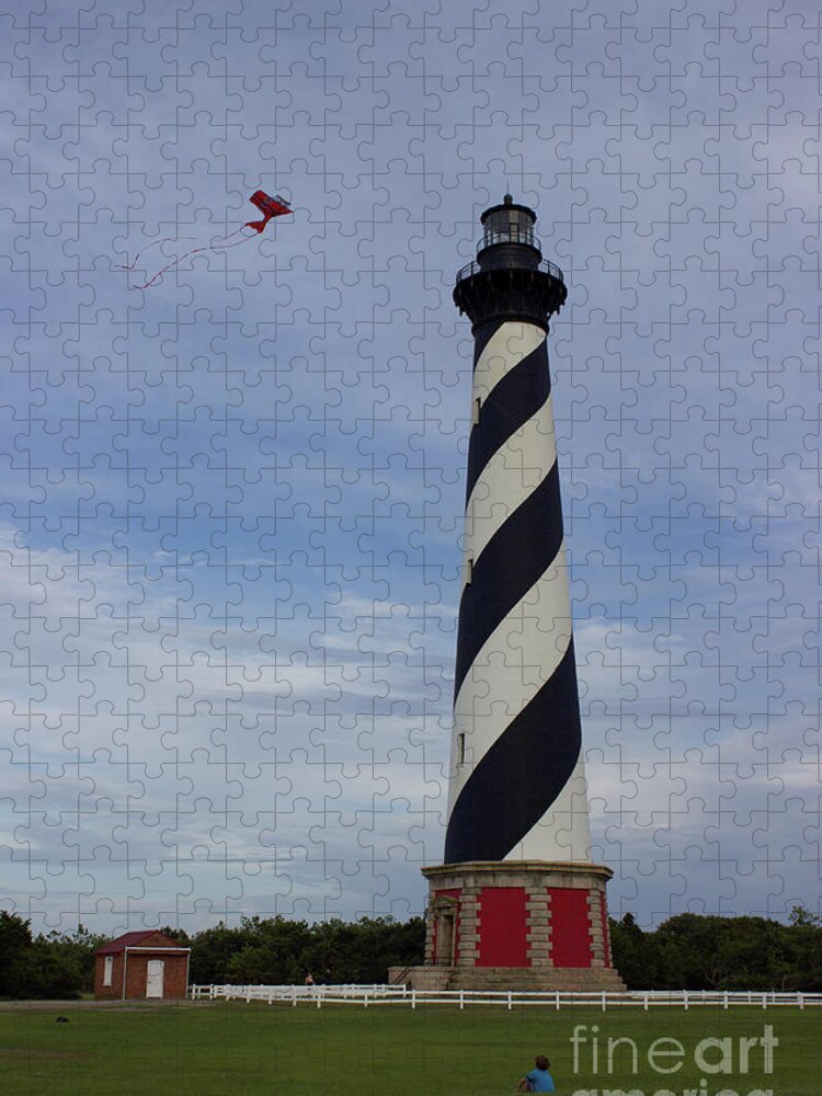 Obx Jigsaw Puzzle featuring the photograph Kite at Cape Hatteras Lighthouse by Annamaria Frost