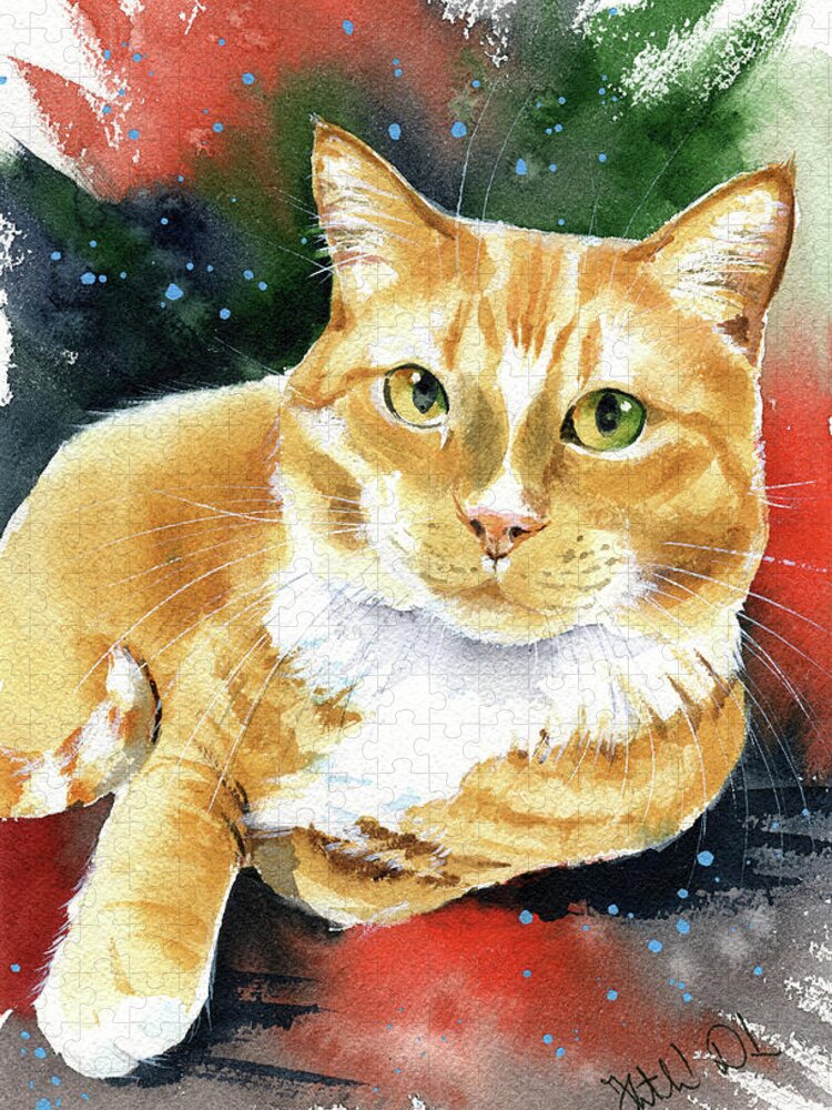 Marmalade Jigsaw Puzzle featuring the painting Kitty Marmalade Cat Portrait by Dora Hathazi Mendes