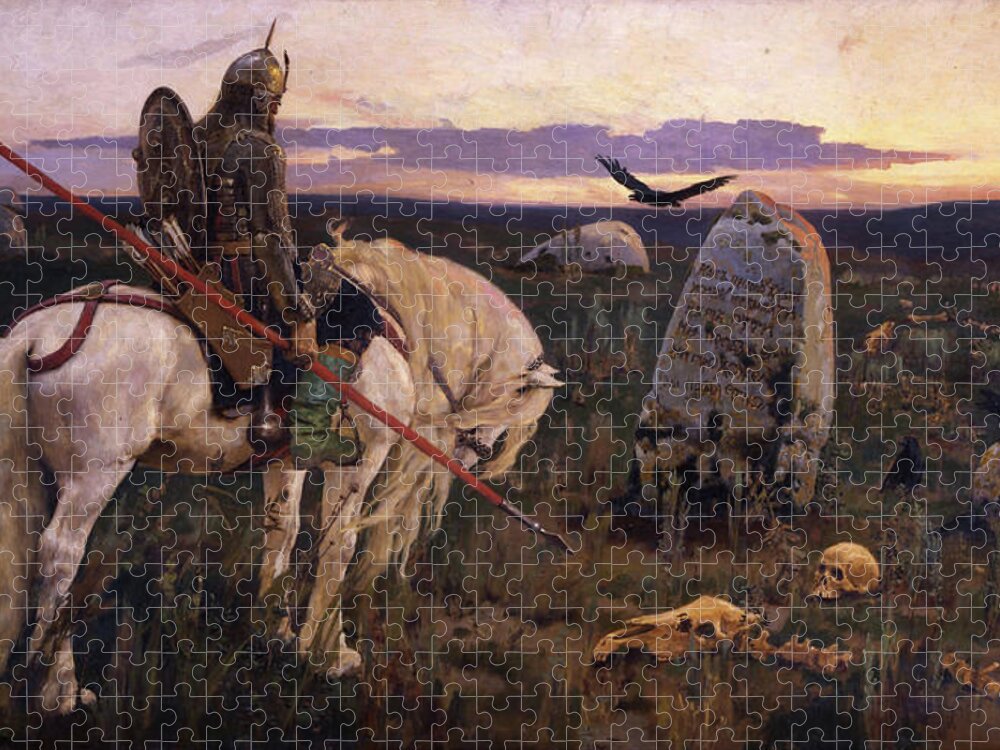 Knight Jigsaw Puzzle featuring the painting Knight at the Crosscroads by Viktor Mikhailovich Vasnetsov