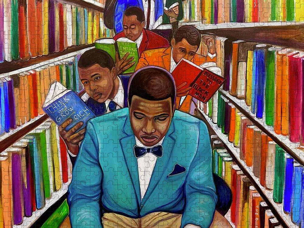 African-american Man Jigsaw Puzzle featuring the painting Knowledge is the key by Emery Franklin