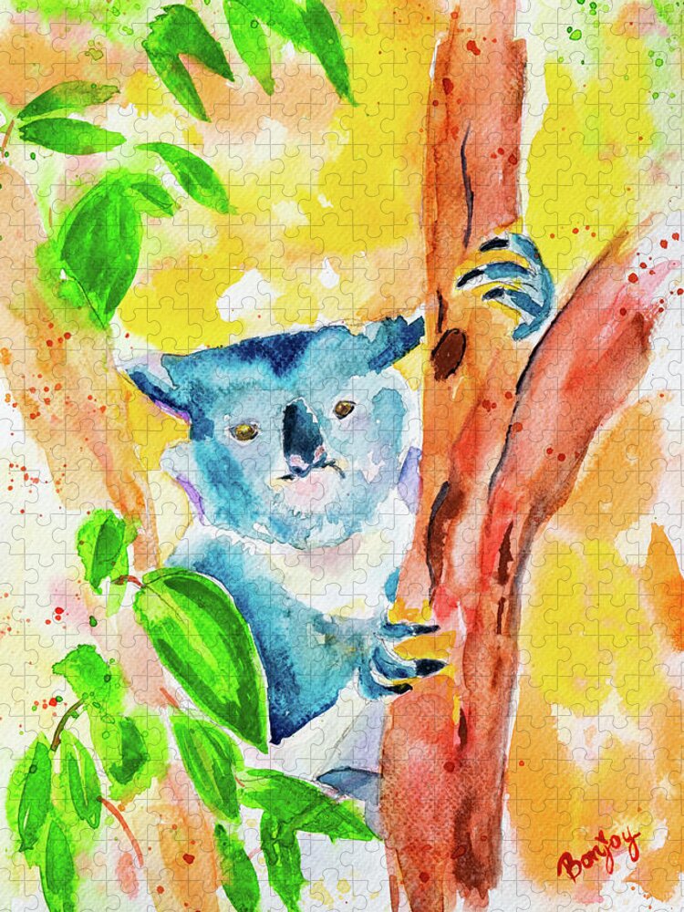 Koala Jigsaw Puzzle featuring the painting Koala - Clinging for Life by Bonny Puckett