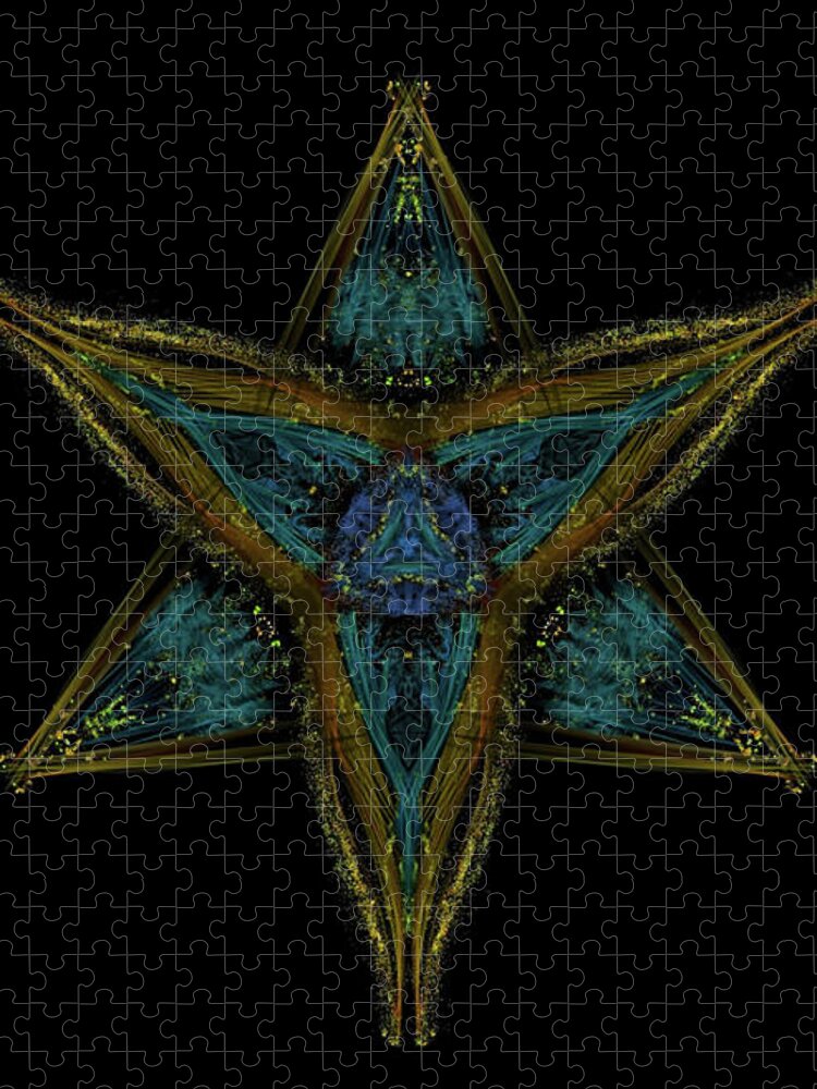 Kosmic Kreation Star Mandala Jigsaw Puzzle featuring the digital art Kosmic Kreation Star Mandala by Michael Canteen