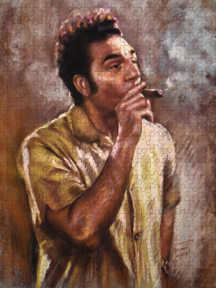 Kramer Seinfeld Cuban Cigars Kramer Smoking Cuban Cigar Cosmo Kramer Michael Richards American Actor Comedian Writer Television Producer Stand-up Comedian Seventh Season Curb Your Enthusiasm Jigsaw Puzzle featuring the pastel Kramer by Ylli Haruni