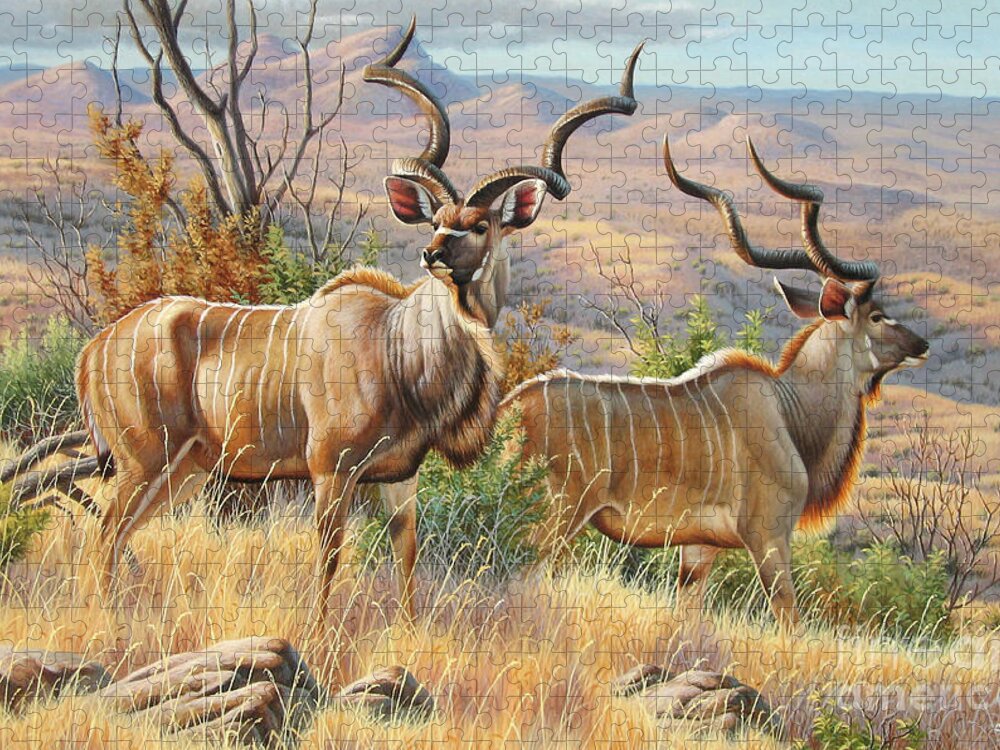 Cynthie Fisher Jigsaw Puzzle featuring the painting Kudus Bulls by Cynthie Fisher