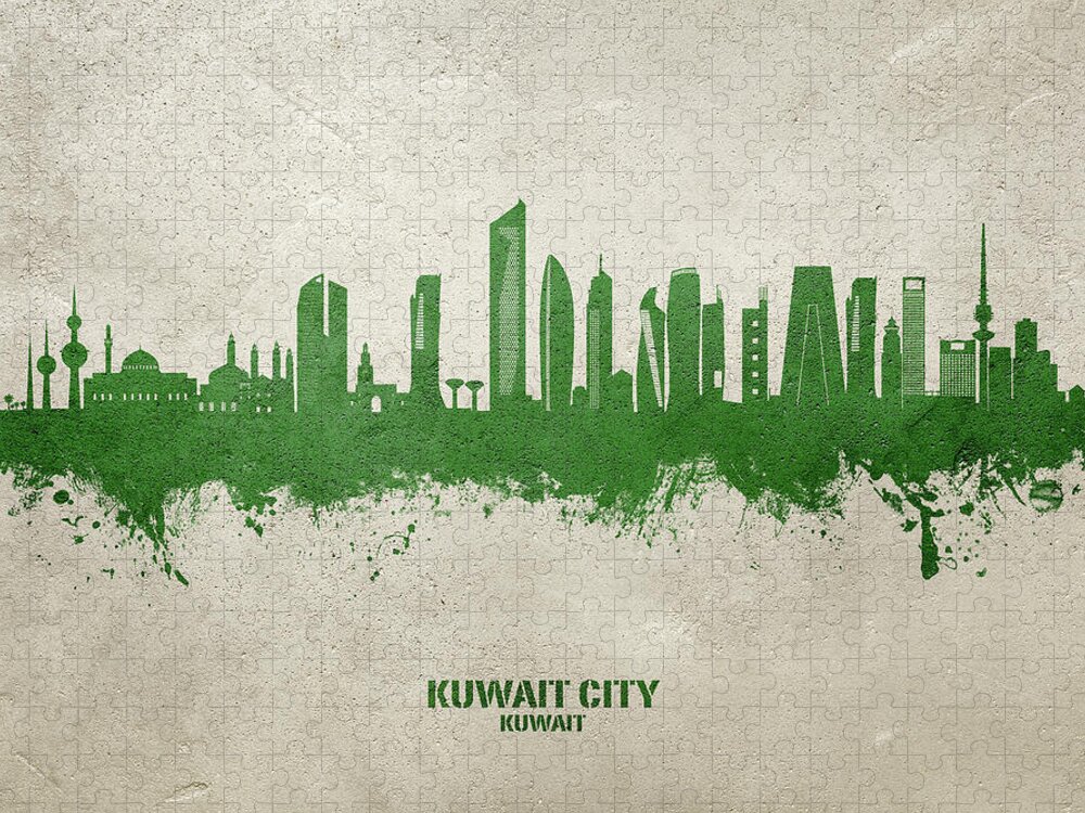 Kuwait City Jigsaw Puzzle featuring the digital art Kuwait City Skyline #93 by Michael Tompsett