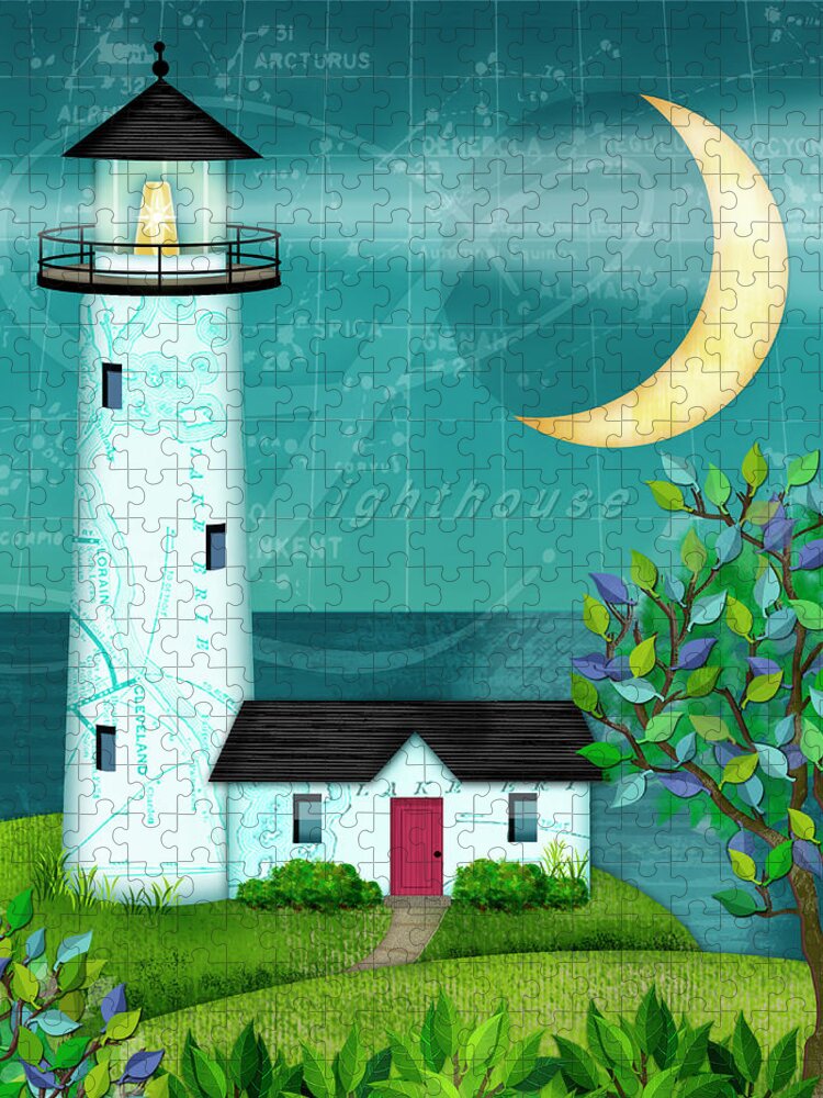 The Letter L Jigsaw Puzzle featuring the digital art L is for Lighthouse by Valerie Drake Lesiak