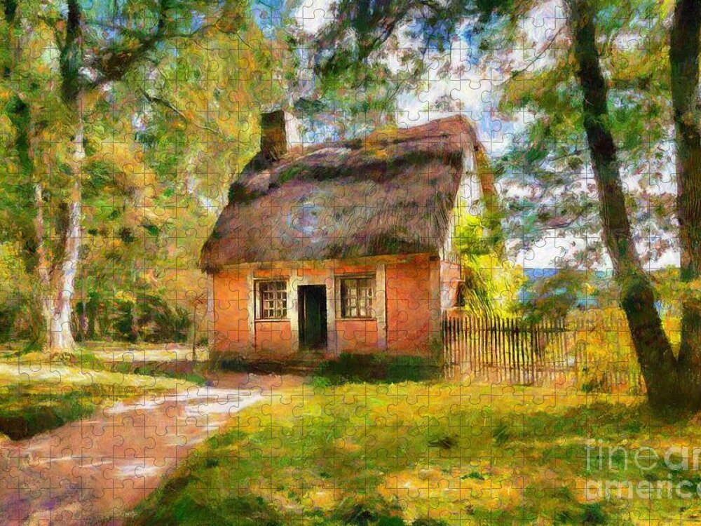 Cottage Jigsaw Puzzle featuring the mixed media La Maison Acadienne by Eva Lechner