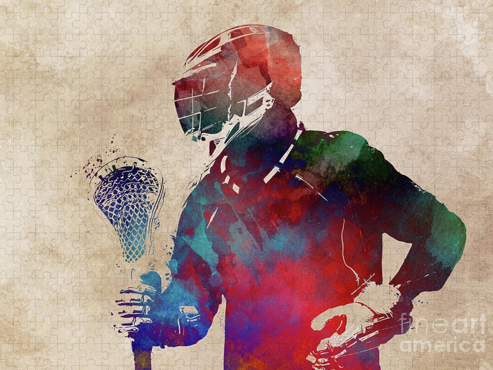Lacrosse Jigsaw Puzzle featuring the digital art Lacrosse Sport Art #lacrosse #sport by Justyna Jaszke JBJart