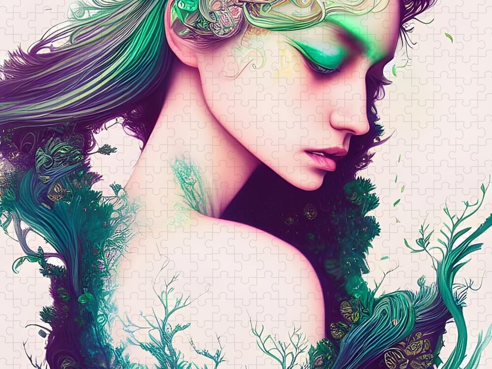 Digital Jigsaw Puzzle featuring the digital art Lady In Green by Beverly Read