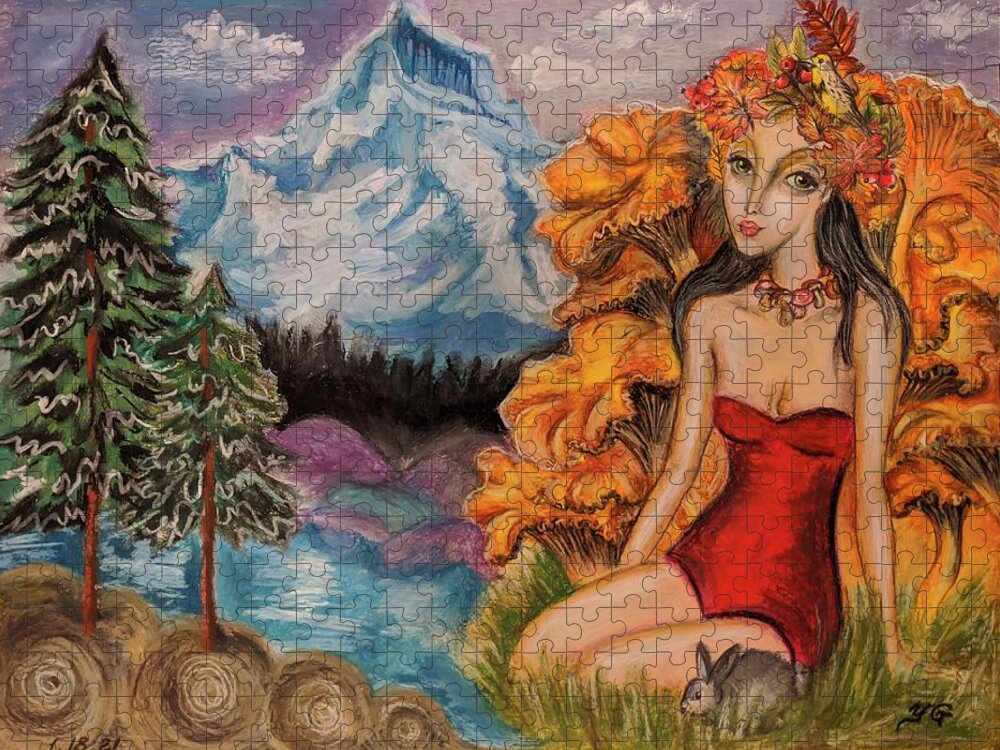 Oregon Jigsaw Puzzle featuring the painting Lady Oregonia by Yana Golberg