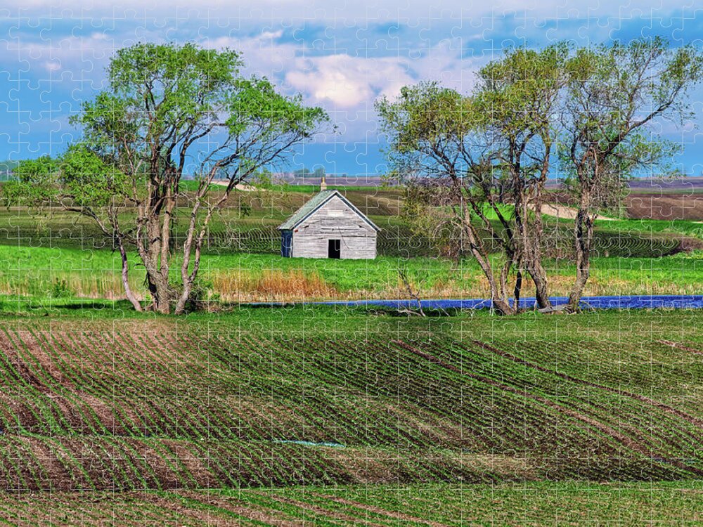Lake Ibsen Jigsaw Puzzle featuring the photograph Lake Ibsen Township Schoolhouse - abandoned one room school in Benson County ND by Peter Herman