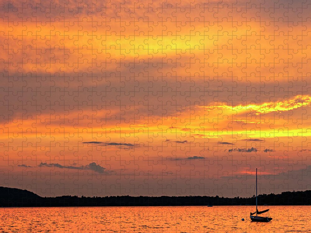 Sky Jigsaw Puzzle featuring the photograph Lake Leelanau Sunset by Sue Cullumber