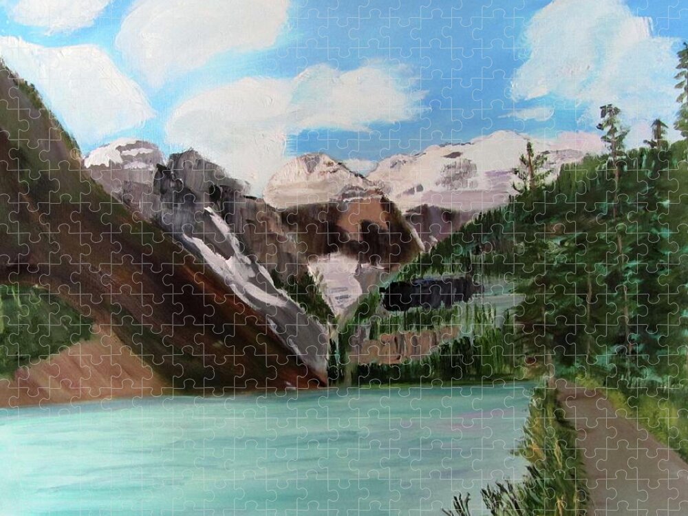 Alberta Jigsaw Puzzle featuring the painting Lake Louise by Linda Feinberg