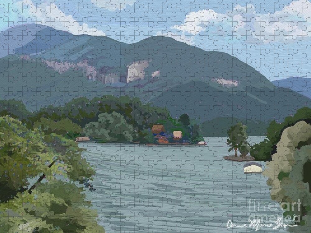 Lake Lure Jigsaw Puzzle featuring the digital art Lake Lure View by Anne Marie Brown