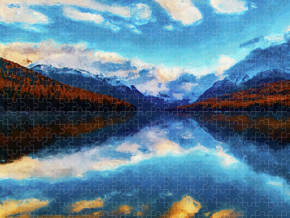 Lake Mcdonald Jigsaw Puzzle featuring the painting Lake McDonald, Glacier National Park - 01 by AM FineArtPrints